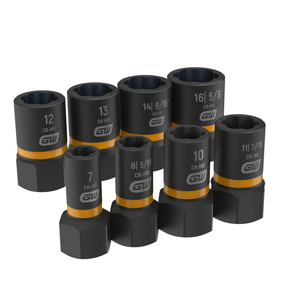 GEARWRENCH 1 4inch and 3 8inch Drive Bolt Biter Impact Extraction Socket Set 8pcs