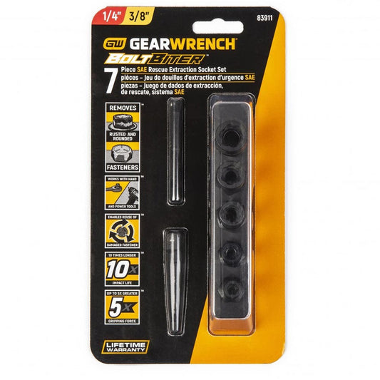 GEARWRENCH 1 4inch and 3 8inch Drive SAE Bolt Biter Impact Extraction Socket Set - 7 Piece 83911