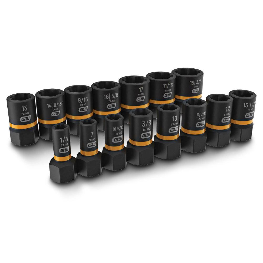 GEARWRENCH 1 4inch and 3 8inch Drive Bolt Biter Impact Extraction Socket Set 15pcs
