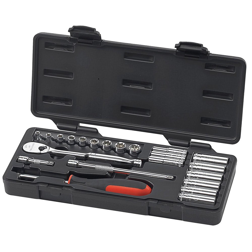 GEARWRENCH 22 pcs 1 4inch Drive 6 and 12 Point Metric Standard and Deep Mechanics Tool Set 80327