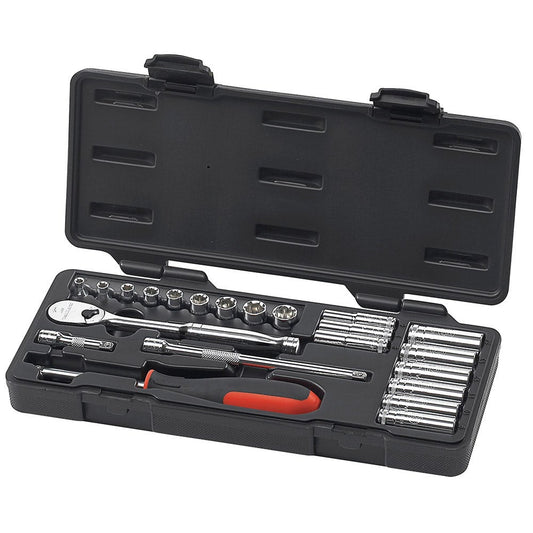 GEARWRENCH 22 pcs 1 4inch Drive 6 and 12 Point Metric Standard and Deep Mechanics Tool Set 80327