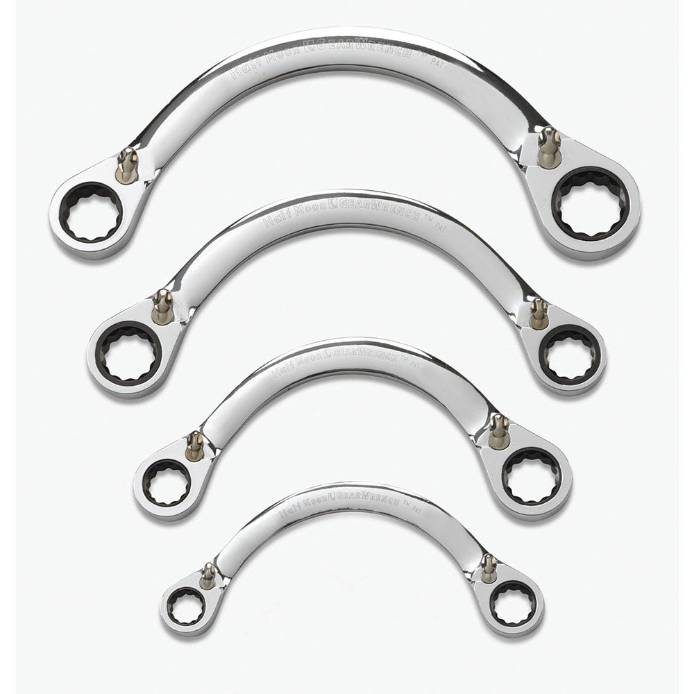 GEARWRENCH 3 8-7 8inch 1 2 Moon A F Ring Ratcheting Spanner Set 4pc 9840D