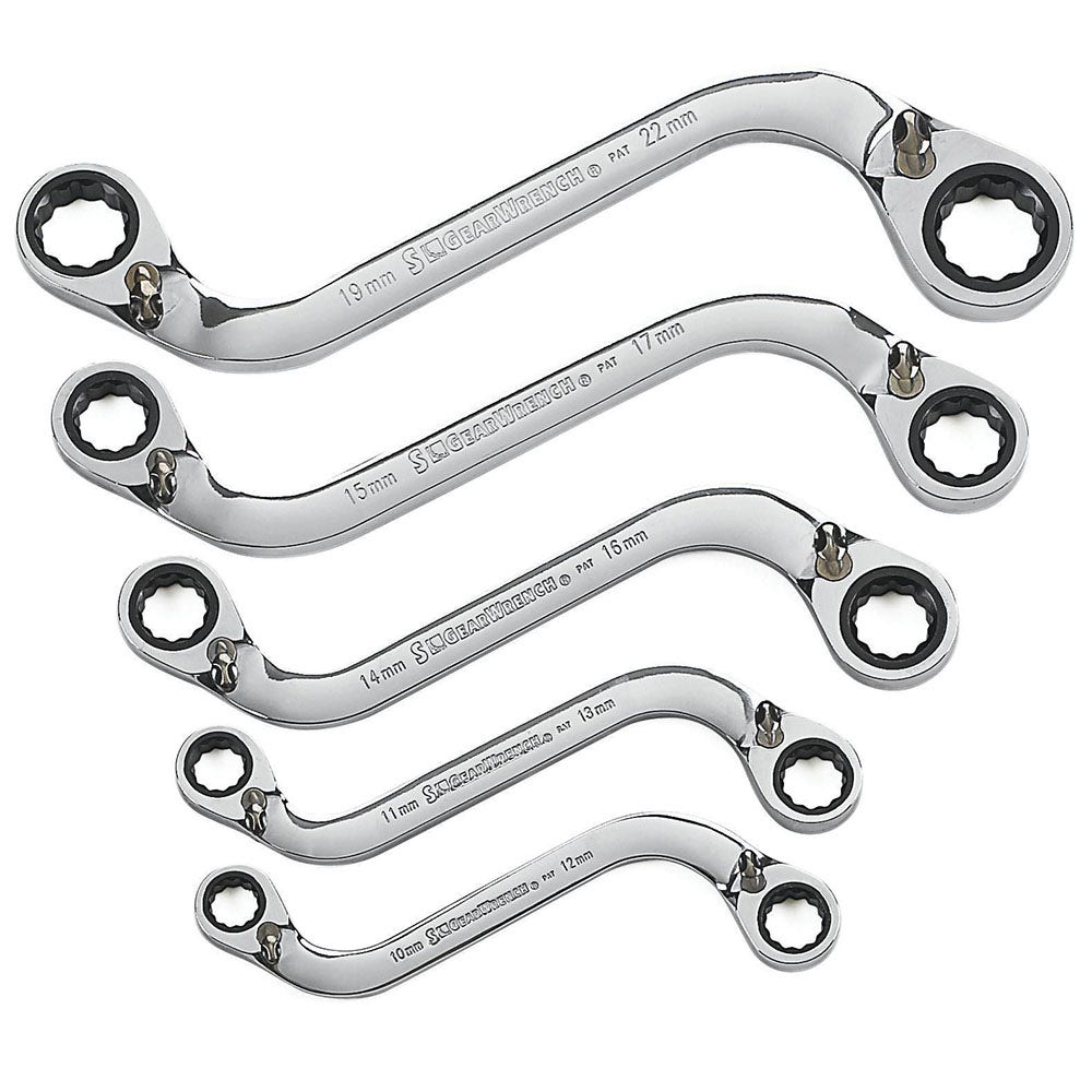 GEARWRENCH 5 pcs 12 Point Metric S-Shape Reversible Double Box Ratcheting Wrench Set 85299