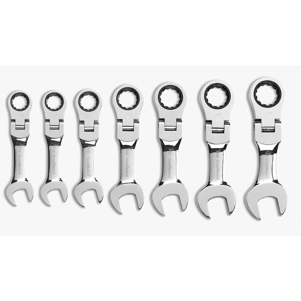 GEARWRENCH 7 PC 12 Point SAE Stubby Flex Combination Ratcheting Wrench Set 9570