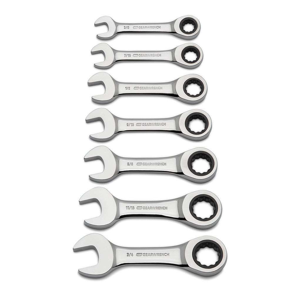 GEARWRENCH 7 Piece SAE Stubby Combination Ratcheting Wrench Set 9507D