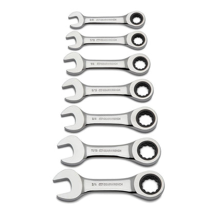 GEARWRENCH 7 Piece SAE Stubby Combination Ratcheting Wrench Set 9507D