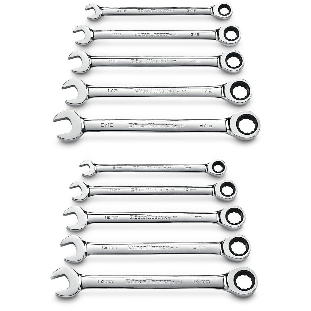 GEARWRENCH 8-14mm 5 16-9-16inch R O E Ratcheting Spanner Set 10pc 9418