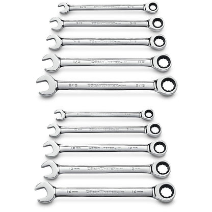 GEARWRENCH 8-14mm 5 16-9-16inch R O E Ratcheting Spanner Set 10pc 9418