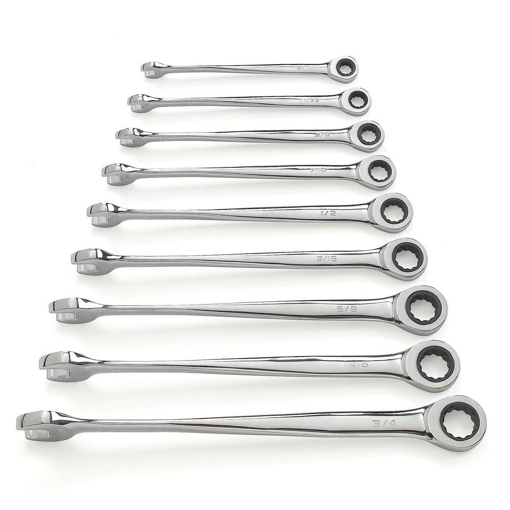 GEARWRENCH 9 pcs 12 Point SAE XL X-Beam Ratcheting Combination Wrench Set 85898