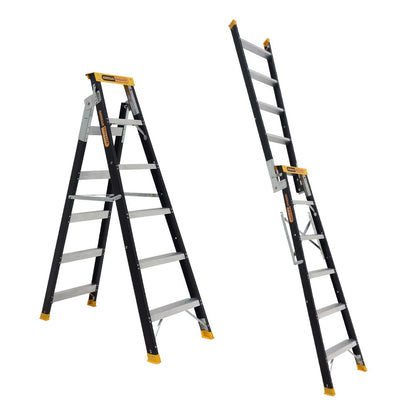 GORILLA 150kg Pro-Lite 6 Step Fibreglass Dual Purpose Ladder FDM006-PRO