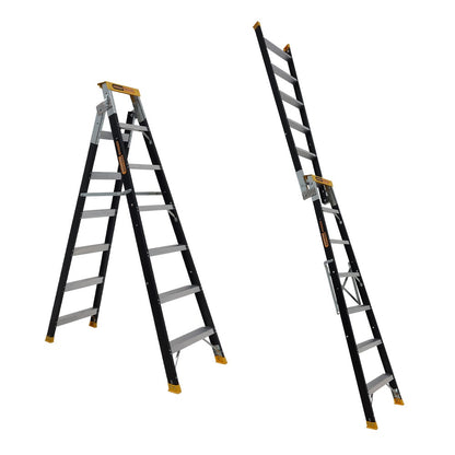 GORILLA 150kg Pro-Lite 7 Step Fibreglass Dual Purpose Ladder FDM007-PRO