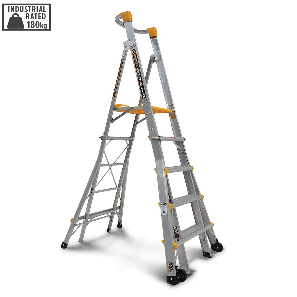 GORILLA 1.5-2.4m Adjustable Platform Ladder 180kg Industrial PL0508-HD