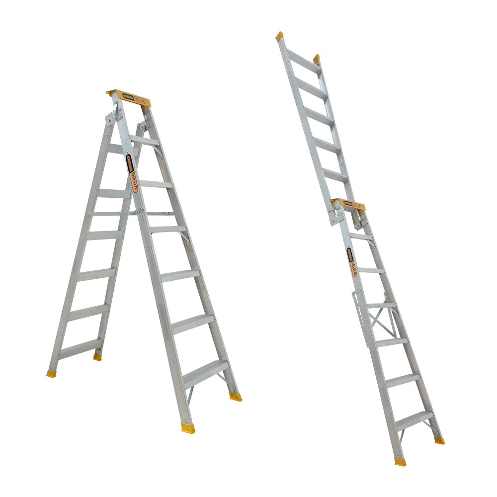 GORILLA 2.05 - 3.74m 150kg Pro-Lite 7 Step Aluminium Dual Purpose Ladder Industrial DM007-PRO