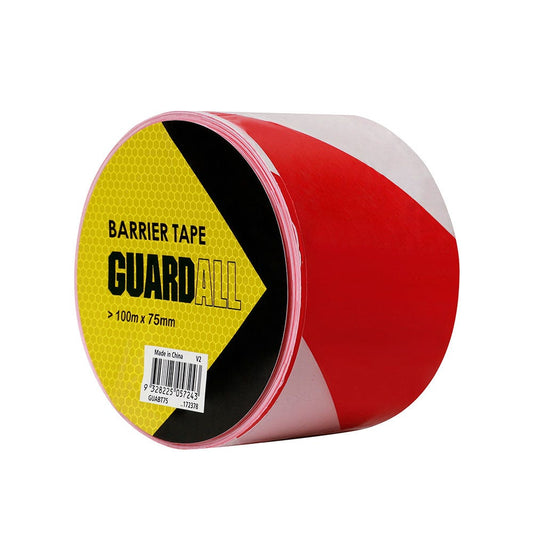 GUARDALL 100m x 75mm Red White Stripes Barrier Tape GUABT75