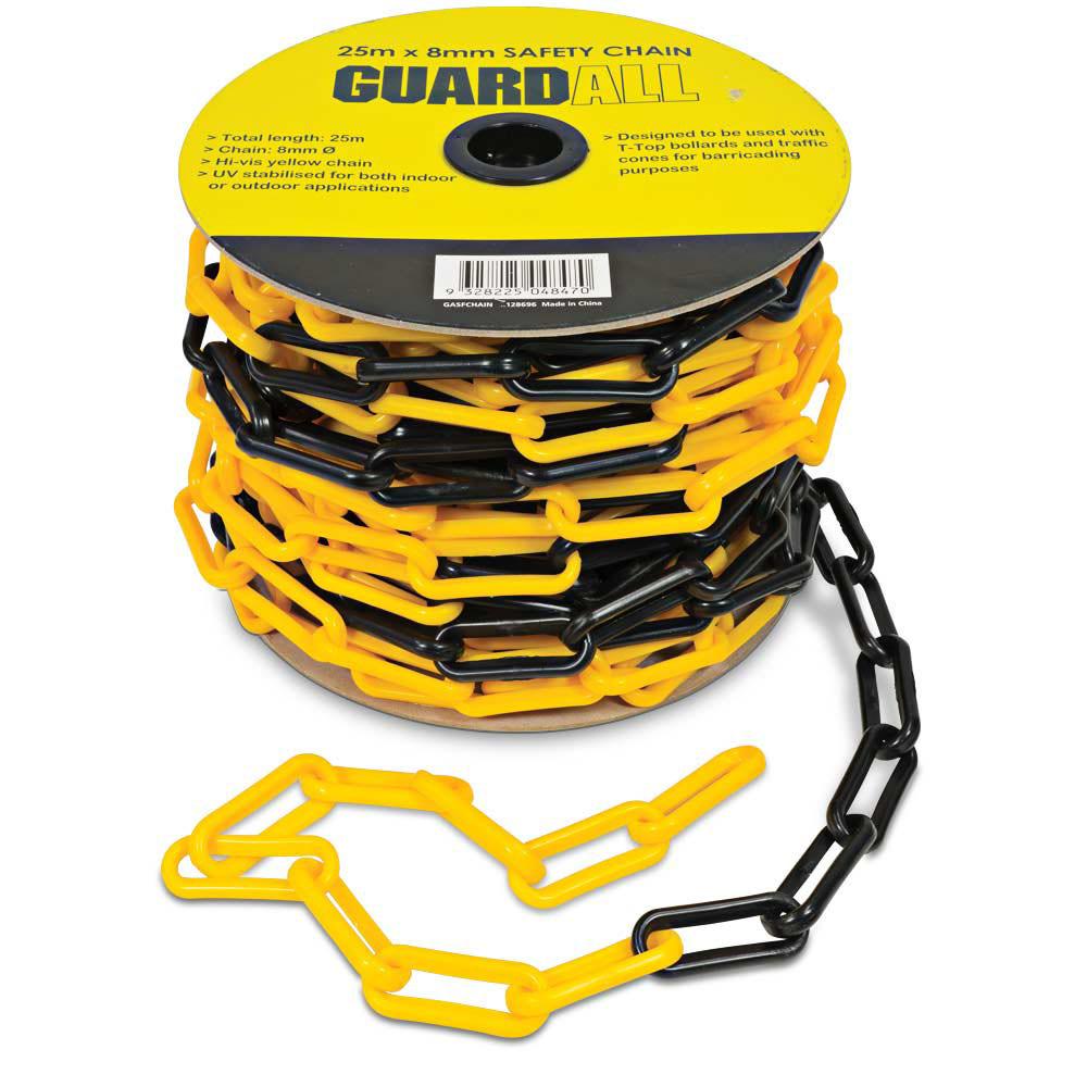 GUARDALL 25m Plastic Safety Chain 8mm Black Yellow GASFCHAIN