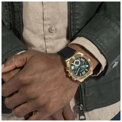 GUESS Headline Green Dial Black Silicone Strap Multifunction Men's Watch GW0571G3