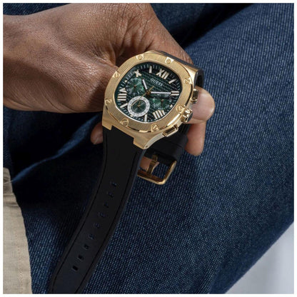 GUESS Headline Green Dial Black Silicone Strap Multifunction Men's Watch GW0571G3