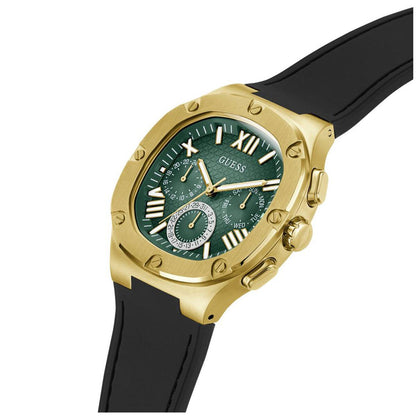 GUESS Headline Green Dial Black Silicone Strap Multifunction Men's Watch GW0571G3