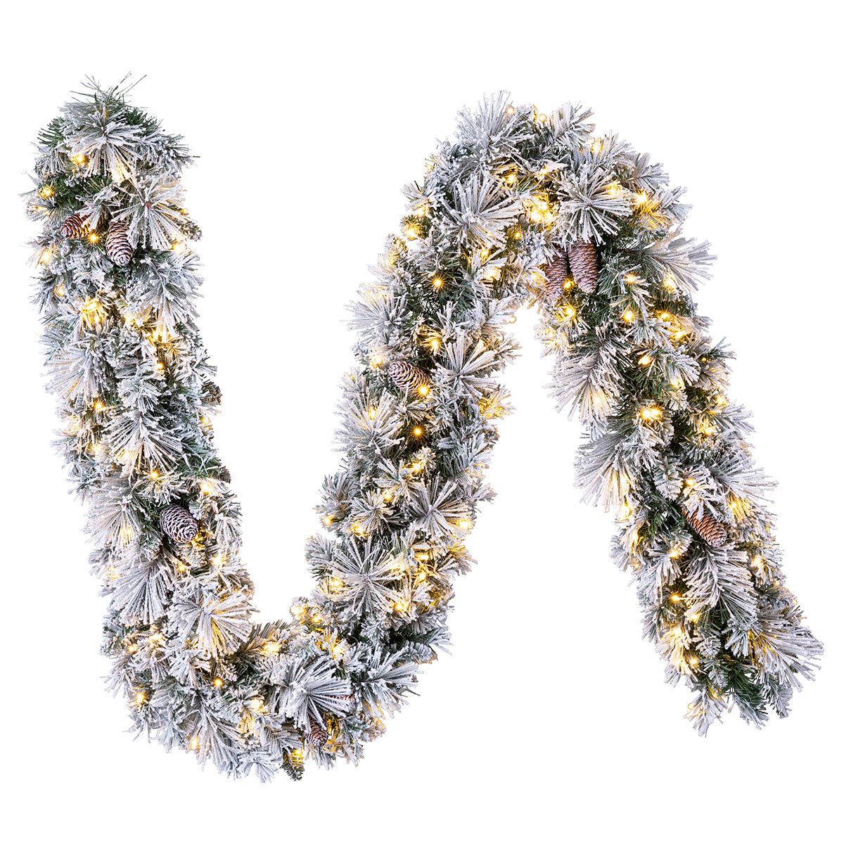 Glitter Flocked Garland With LED Lights 2.74M