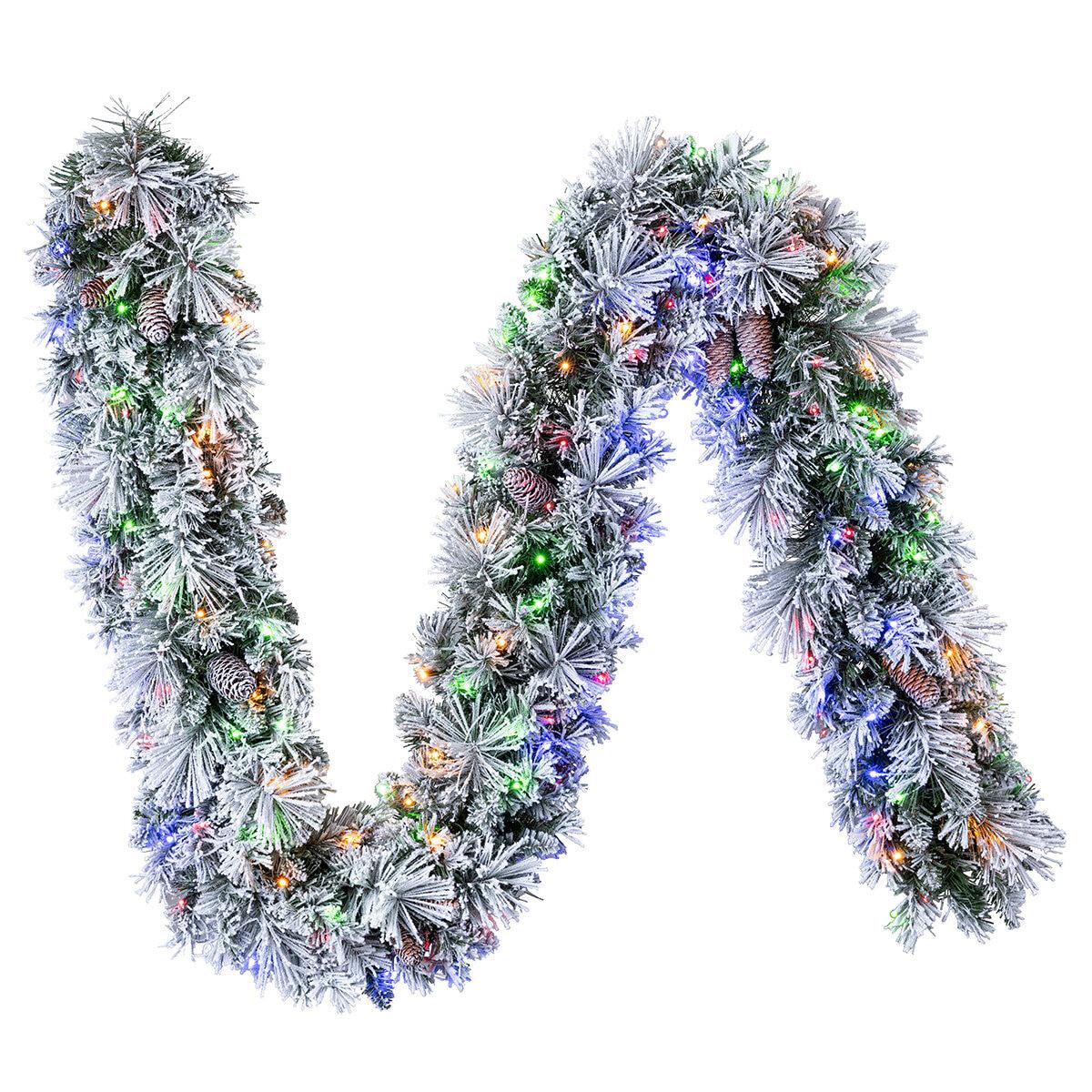 Glitter Flocked Garland With LED Lights 2.74M