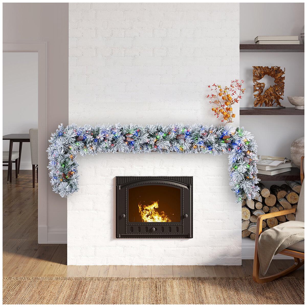 Glitter Flocked Garland With LED Lights 2.74M