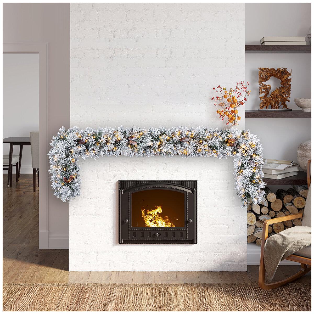 Glitter Flocked Garland With LED Lights 2.74M