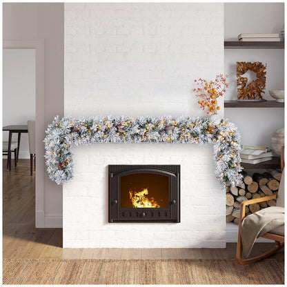 Glitter Flocked Garland With LED Lights 2.74M