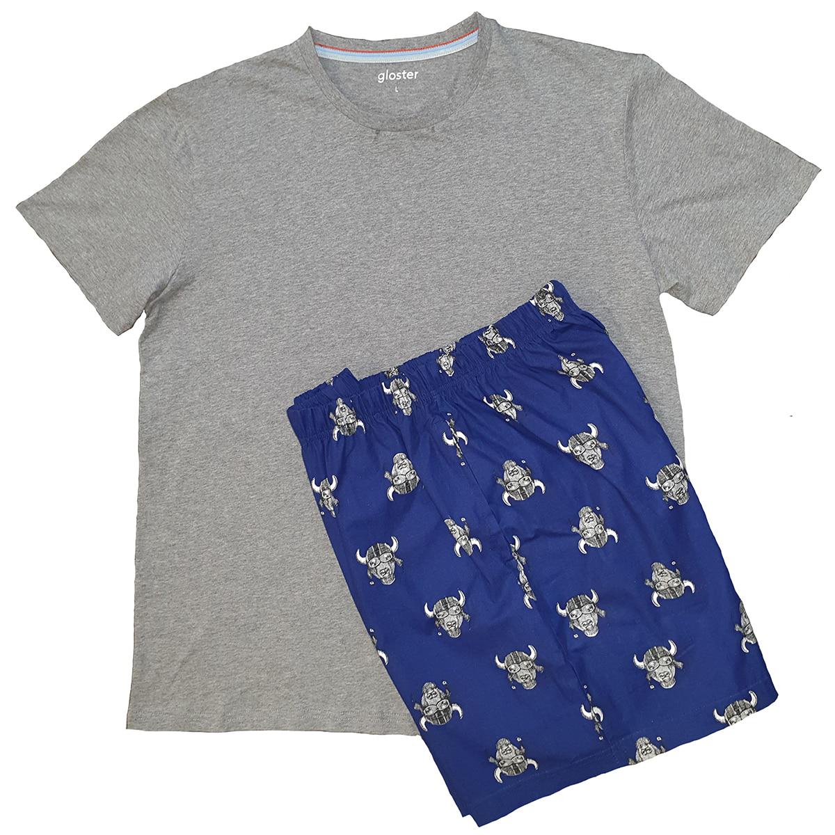 Gloster Men's Sleepwear Set Navy T Blue Check Pants