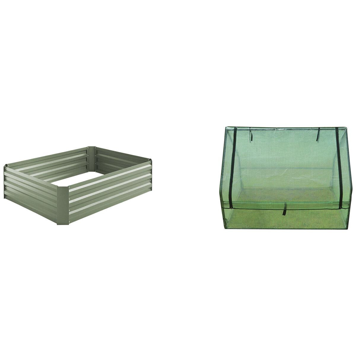 Greenlife Garden Bed Eucalypt Green With Drop Over Greenhouse 120 x 90 x 30 cm