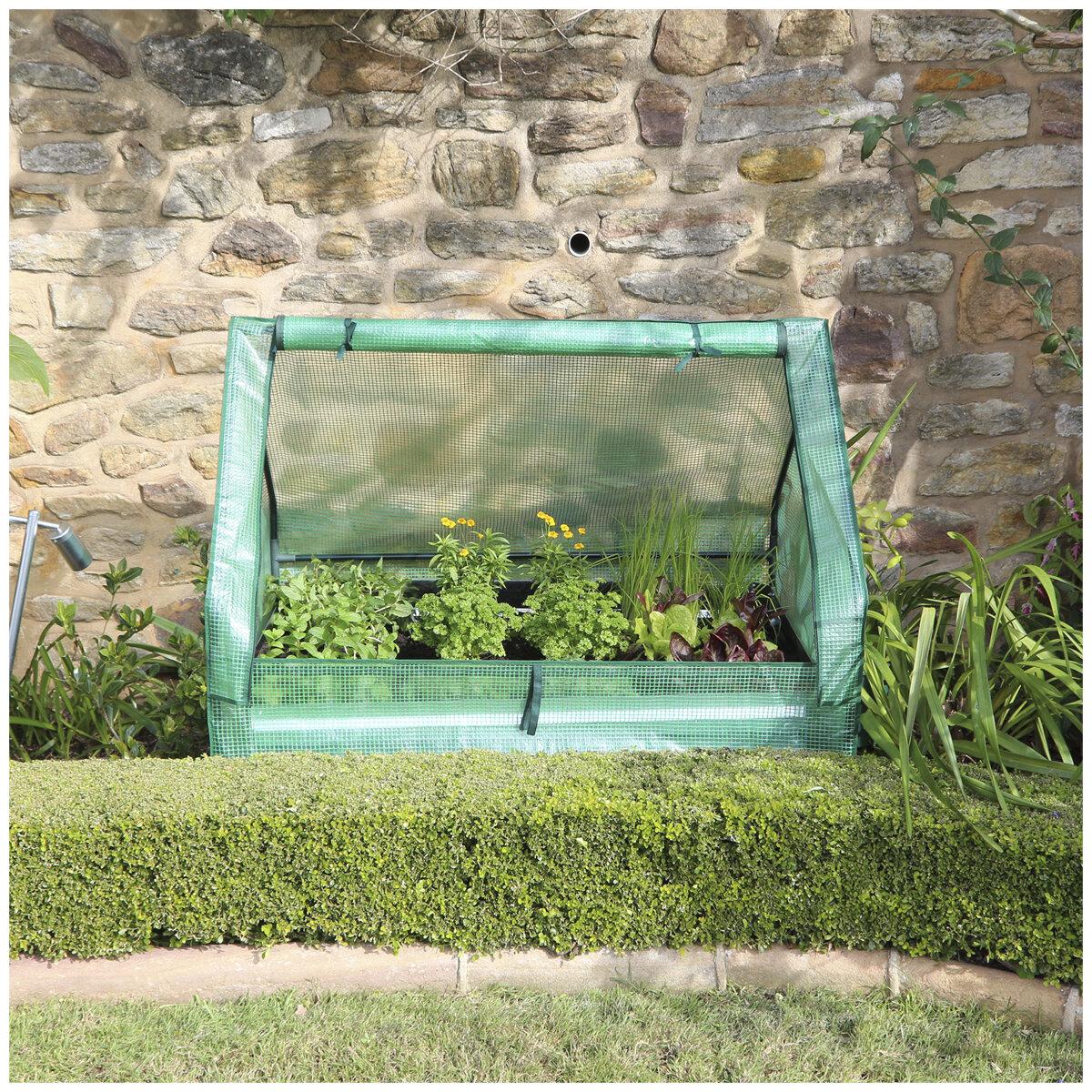 Greenlife Garden Bed Eucalypt Green With Drop Over Greenhouse 120 x 90 x 30 cm