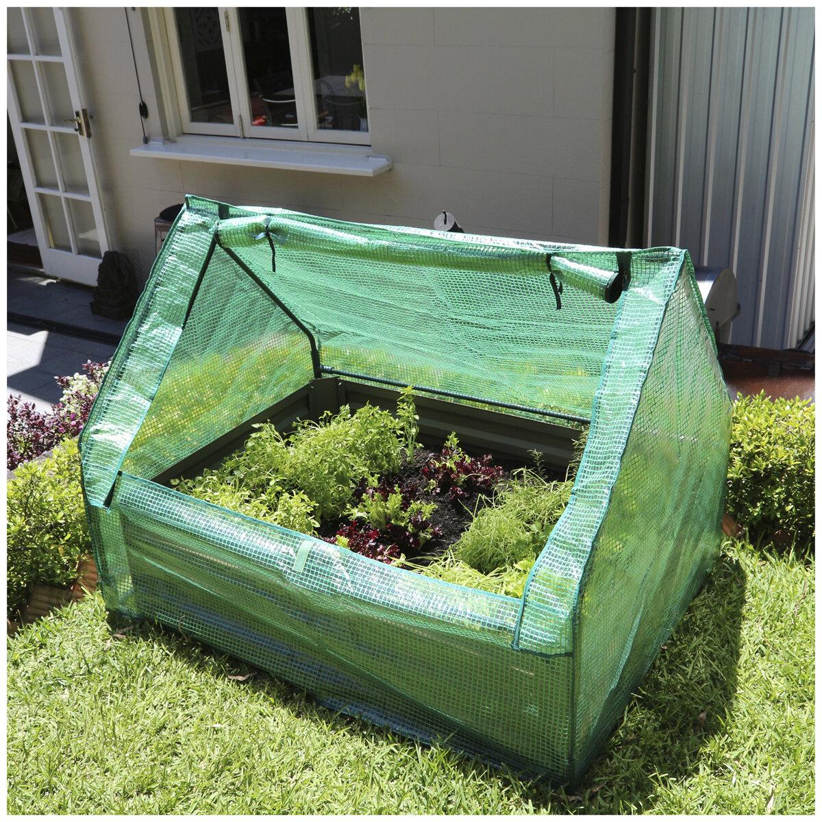 Greenlife Garden Bed Eucalypt Green With Drop Over Greenhouse 120 x 90 x 30 cm