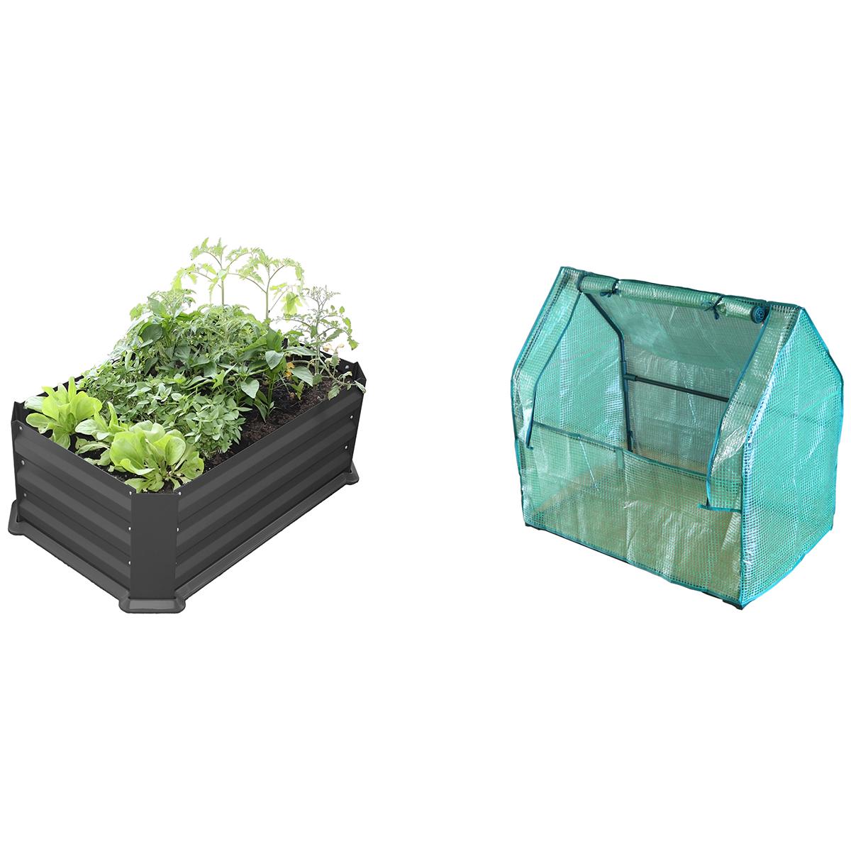 Greenlife Patio Garden Bed With Greenhouse Cover And Base 80 x 50 x 30 cm Slate Grey