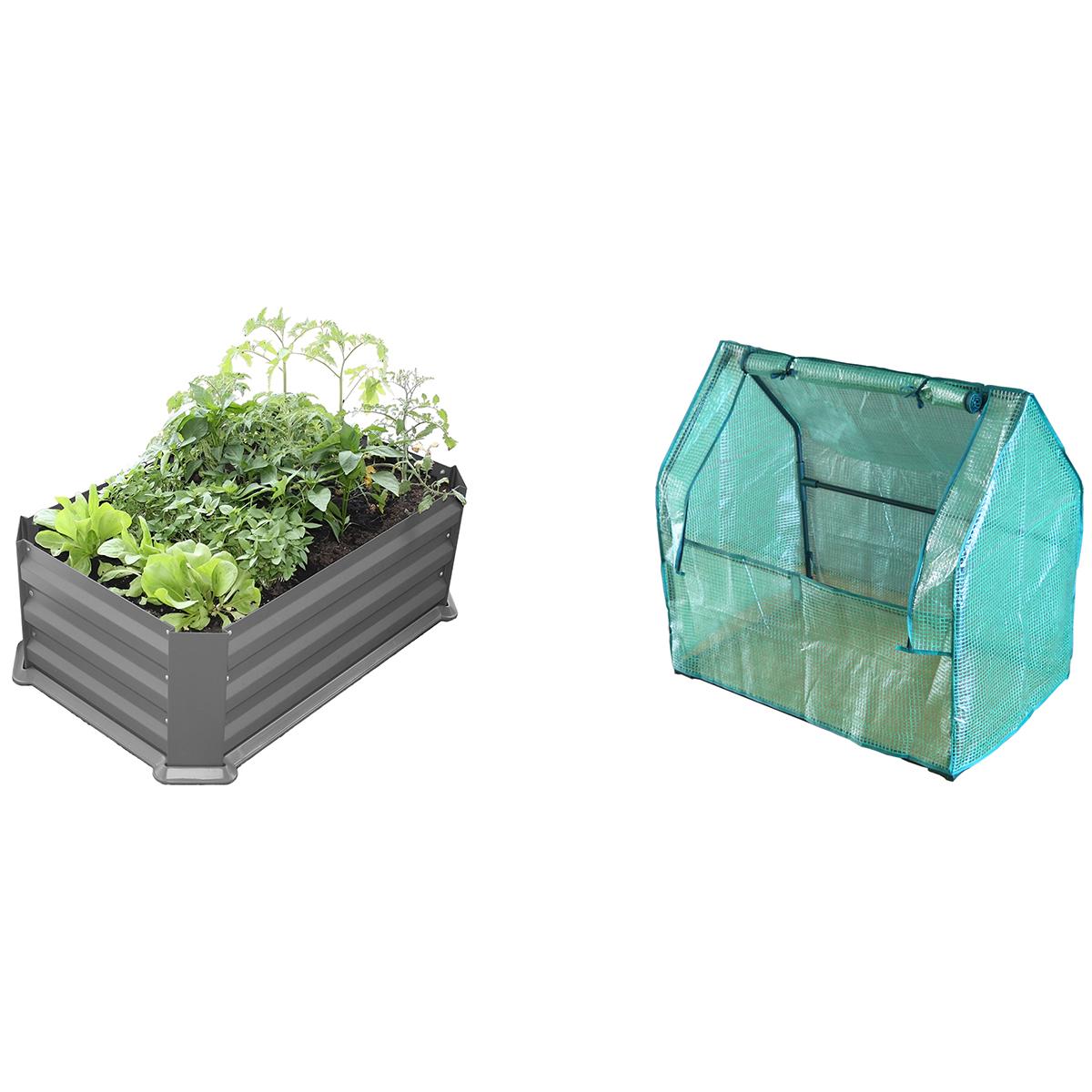 Greenlife Patio Garden Bed With Greenhouse Cover And Base 80 x 50 x 30 cm Slate Grey