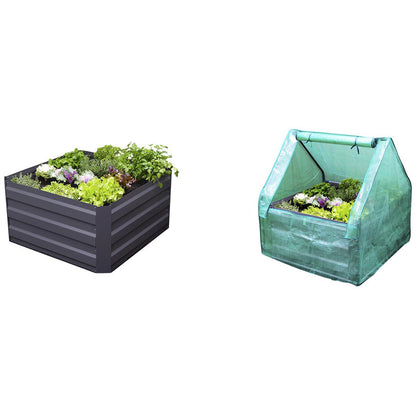 Greenlife Raised Garden Bed Charcoal With Drop Over Greenhouse 85 x 85 x 45cm