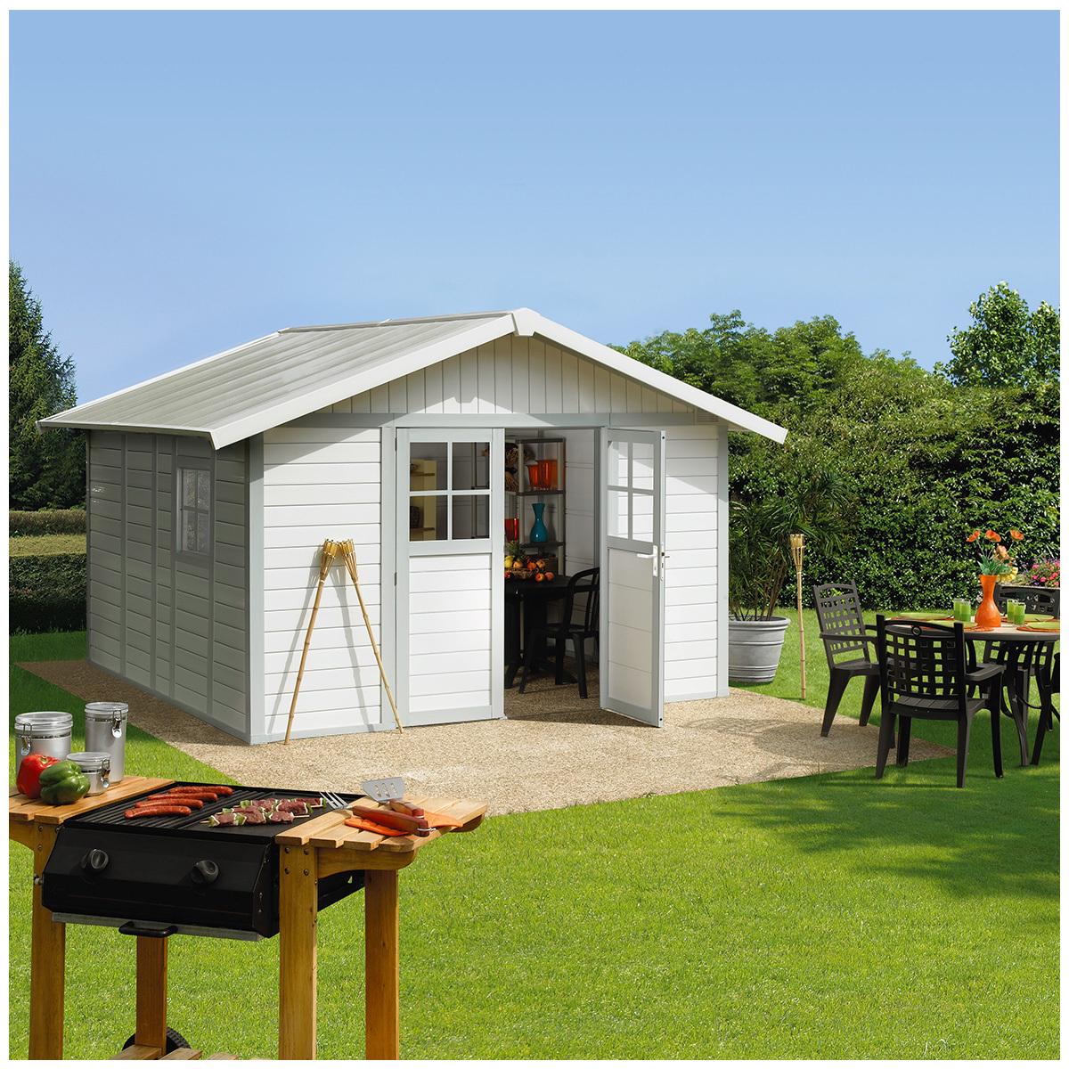 Grosfillex Deco Shed White Green And Grey 11M2
