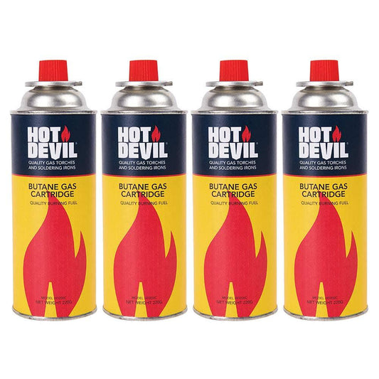 HOT DEVIL 220g Premium Butane Gas Cartridge - 4 Pack HD200C