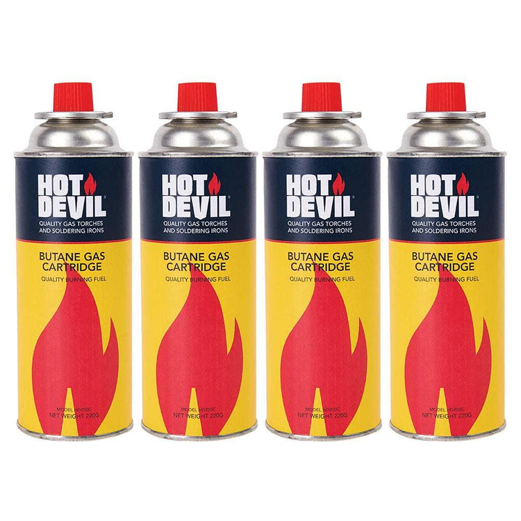 HOT DEVIL 220g Premium Butane Gas Cartridge - 4 Pack HD200C