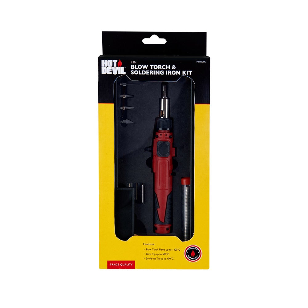 HOT DEVIL 9 Piece Slimline Soldering Iron and Blow Torch Kit HD1938K