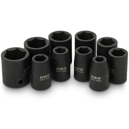 HRD 10pc 1 2inch Drive Impact Socket Set HRD1210MIS