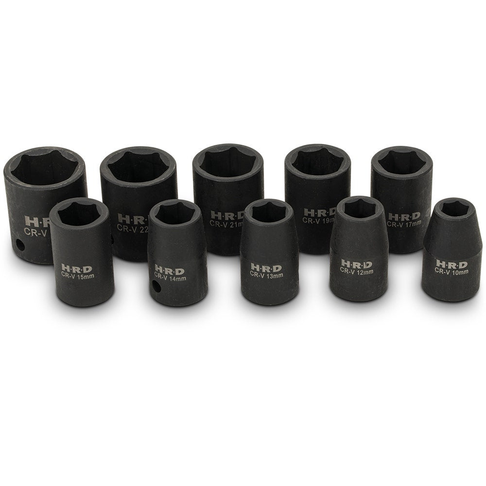 HRD 10pc 1 2inch Drive Impact Socket Set HRD1210MIS