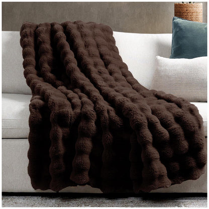 House and Home Bubble Faux Fur Throw 152 x 177cm Dark Brown