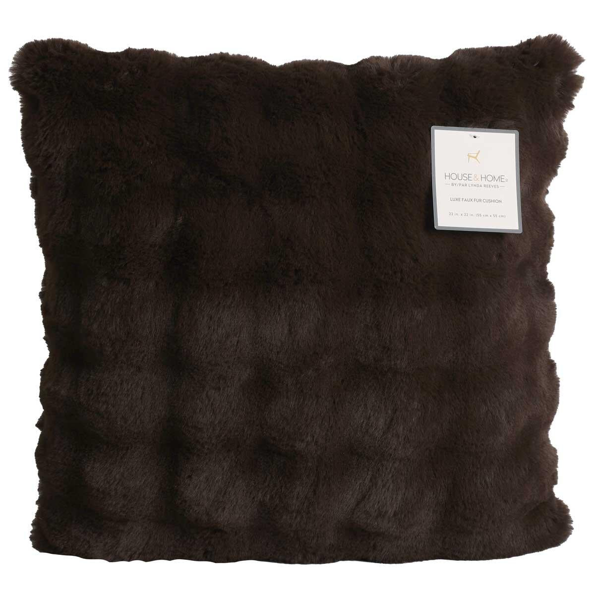 House and Home Luxe Faux Fur Cushion 55 x 55cm Dark Brown