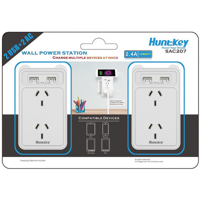 Huntkey Wall Charger with 2AC and 2 USB ports 2 Pack