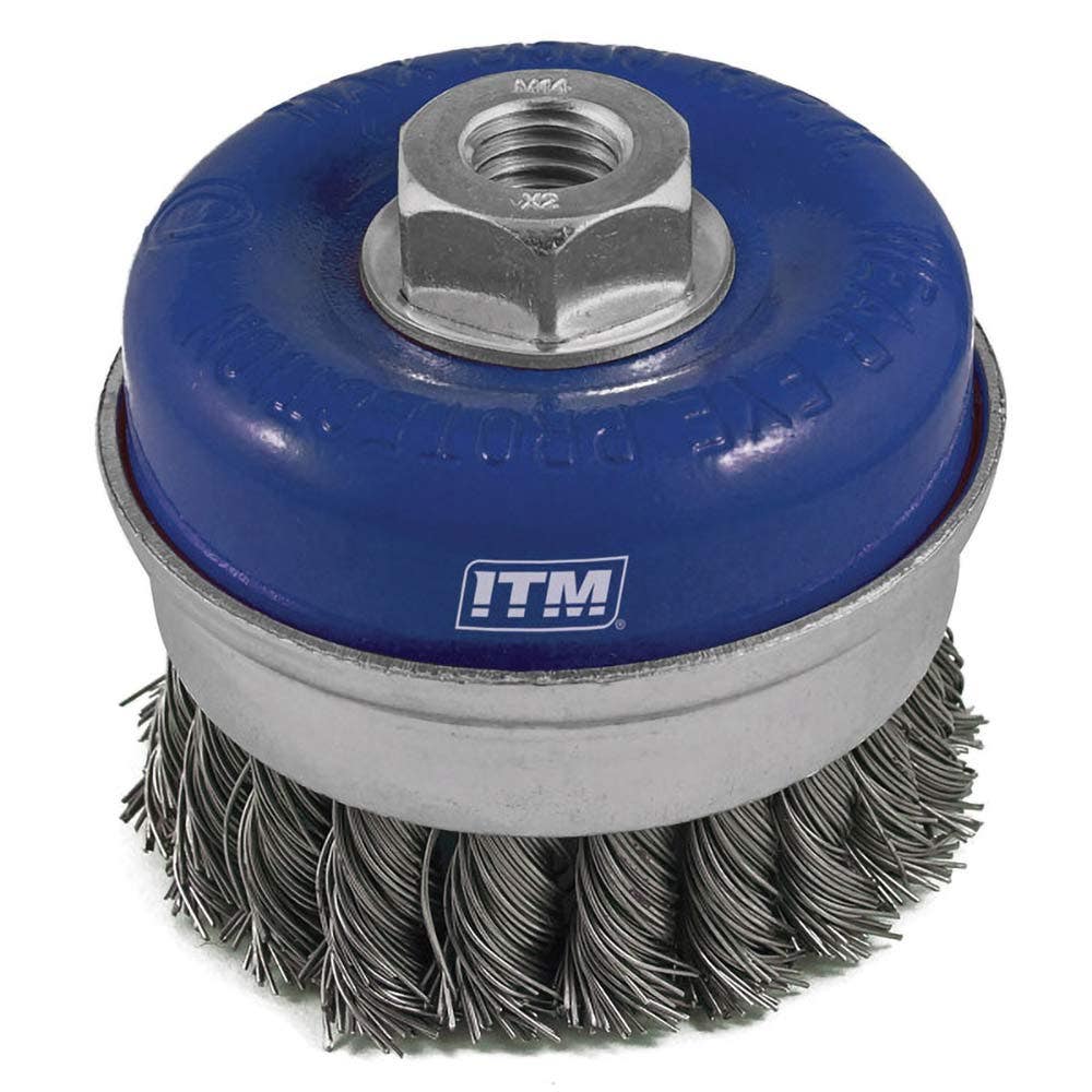 ITM 125mm Thread Twist Knot Cup Steel Brush w Band TM7001-125