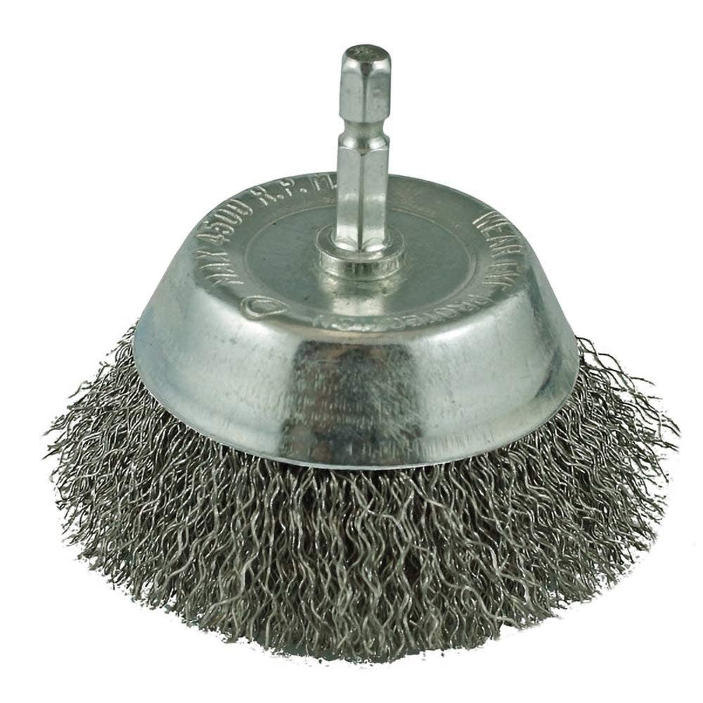 ITM 65mm 1 4 Hex Shank Crimp Wire Spindle Mounted Cup Brush TM7021-065