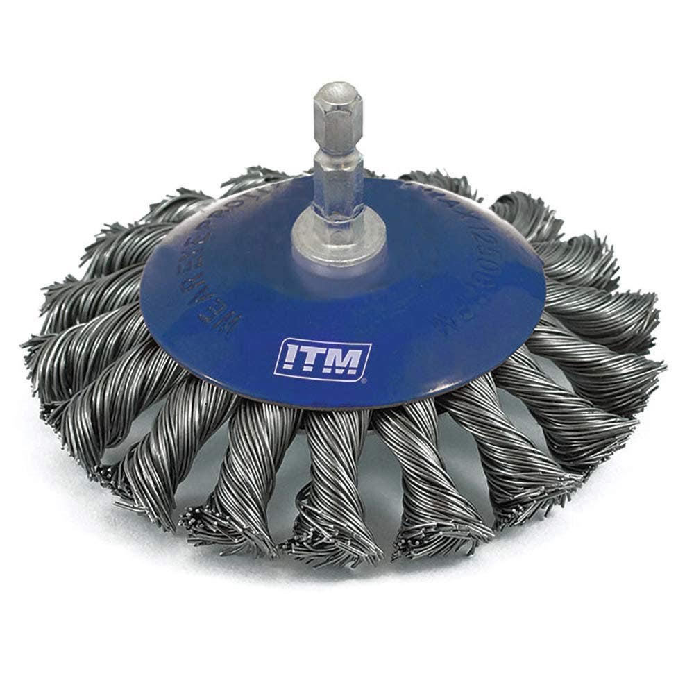 ITM 75mm 1 4 Hex Shank Twist Knot Bevel Steel Brush TM7002-075
