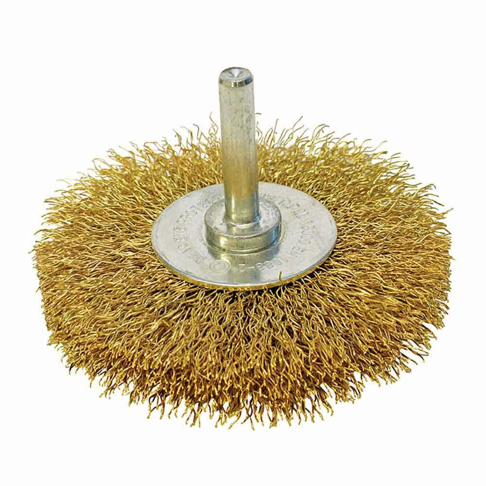 ITM 75mm x 18mm 1 4 Round Shank Crimp Wire Wheel Brass Brush TM7014-275