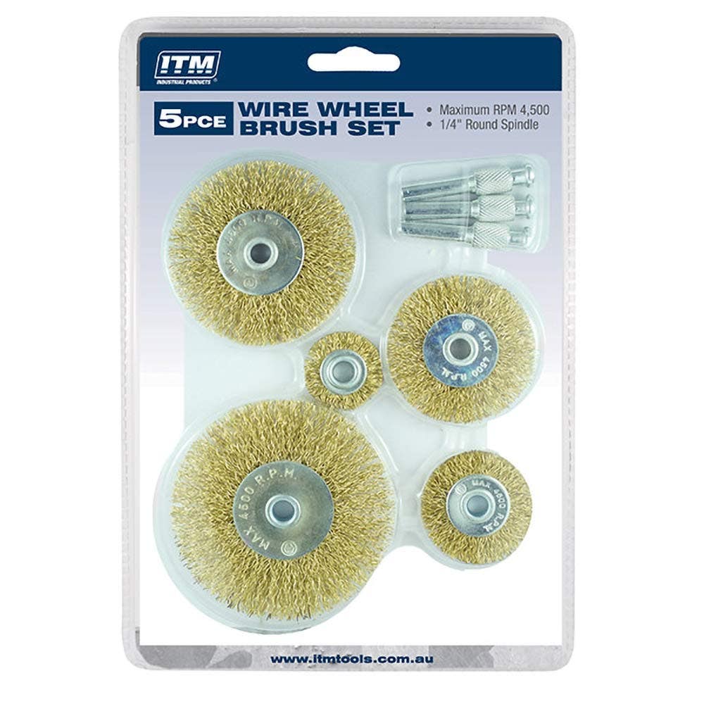 ITM Wire Wheel Brush Set w 3 Arbors - 5 Piece TM7016-008