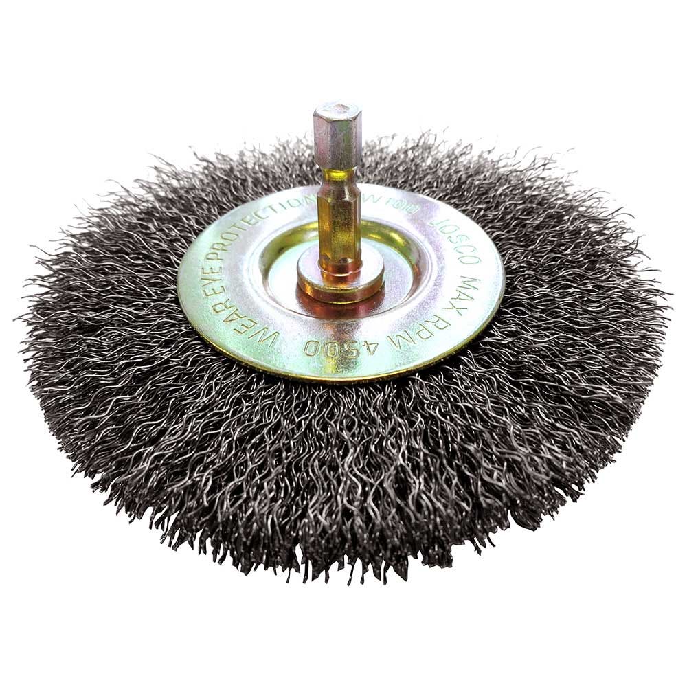 JOSCO 100mm 1 4-Hex Mounted Crimped Wheel Brush JCW100
