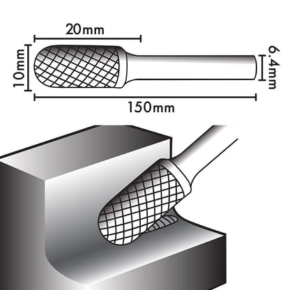 JOSCO 10 x 20mm 1 4inch Shank Ball-Nosed Cylinder Diamond Cut Carbide Burr XL